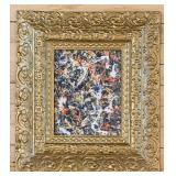 Pollock-Style Abstract Drip Expressionist Painting in Ornate Gold Frame #7