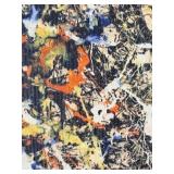 Pollock-Style Abstract Drip Expressionist Painting in Ornate Gold Frame #7