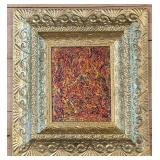 Pollock-Style Abstract Drip Expressionist Painting in Ornate Gold Frame #8