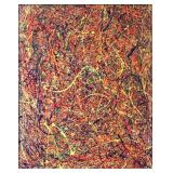 Pollock-Style Abstract Drip Expressionist Painting in Ornate Gold Frame #8