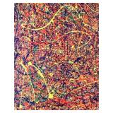 Pollock-Style Abstract Drip Expressionist Painting in Ornate Gold Frame #8