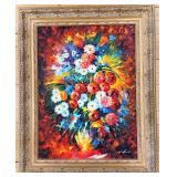 Afremov-Style Floral Bouquet Reproduction in Ornate Gold Frame