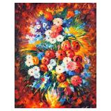 Afremov-Style Floral Bouquet Reproduction in Ornate Gold Frame