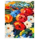 Afremov-Style Floral Bouquet Reproduction in Ornate Gold Frame