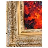Afremov-Style Floral Bouquet Reproduction in Ornate Gold Frame