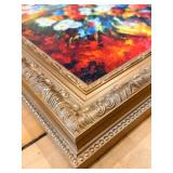 Afremov-Style Floral Bouquet Reproduction in Ornate Gold Frame