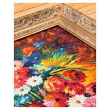Afremov-Style Floral Bouquet Reproduction in Ornate Gold Frame