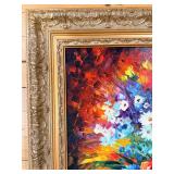 Afremov-Style Floral Bouquet Reproduction in Ornate Gold Frame