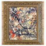 Pollock-Style Abstract Drip Expressionist Painting in Ornate Gold Frame #11