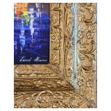Leonid Afremov Style Harbor Sunset Cityscape Print with Ornate Gold Frame