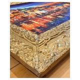 Leonid Afremov Style Harbor Sunset Cityscape Print with Ornate Gold Frame