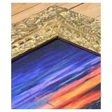 Leonid Afremov Style Harbor Sunset Cityscape Print with Ornate Gold Frame