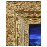 Leonid Afremov Style Harbor Sunset Cityscape Print with Ornate Gold Frame