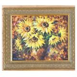 Sunflower Bouquet by Leonid Afremov, Impasto Oil on Canvas Print in Ornate Frame