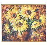 Sunflower Bouquet by Leonid Afremov, Impasto Oil on Canvas Print in Ornate Frame