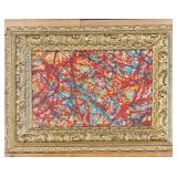 Pollock-Style Abstract Drip Expressionist Painting in Ornate Gold Frame #12