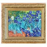 Vincent Van Gogh Reproduction "Irises" Floral Artwork on Canvas in an Ornate Gold Frame