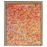 Pollock-Style Abstract Drip Expressionist Painting in Ornate Gold Frame #13