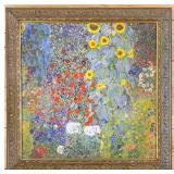 Framed Klimt Reproduction Canvas: Farm Garden with Sunflowers