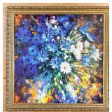 Leonid Afremov Daisy Bouquet Palette Knife Print on Canvas Framed Reproduction