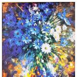 Leonid Afremov Daisy Bouquet Palette Knife Print on Canvas Framed Reproduction