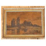 Oil Landscape Reproduction Painting In Ornate Gilt Frame With Crackled Surface