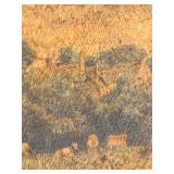 Oil Landscape Reproduction Painting In Ornate Gilt Frame With Crackled Surface