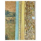 Oil Landscape Reproduction Painting In Ornate Gilt Frame With Crackled Surface