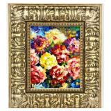 Vibrant Floral Impasto Painting on Canvas in Ornate Gold Frame