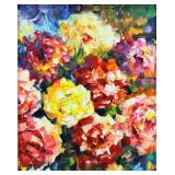 Vibrant Floral Impasto Painting on Canvas in Ornate Gold Frame