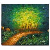 Forest Path in a Sunlit Grove & Original Acrylic on Canvas by T. Mike Reproduction on Canvas