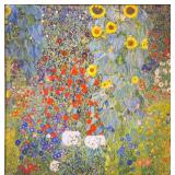 Framed Klimt Reproduction Canvas: Farm Garden with Sunflowers