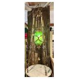 Mid Century Green Glass Hanging Lantern Chandelier with Brass Chains