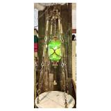 Mid Century Green Glass Hanging Lantern Chandelier with Brass Chains