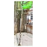 Mid Century Green Glass Hanging Lantern Chandelier with Brass Chains