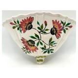 Pair of Majolica Floral Wall Pockets & Shell Plaque Crackled White Glaze & Gold Trim