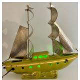Vintage Nautical Sailboat Console Lamp With Hammered Metal Sails