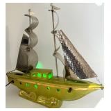 Vintage Nautical Sailboat Console Lamp With Hammered Metal Sails