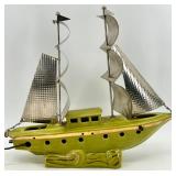 Vintage Nautical Sailboat Console Lamp With Hammered Metal Sails