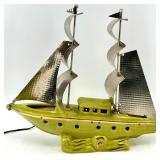 Vintage Nautical Sailboat Console Lamp With Hammered Metal Sails