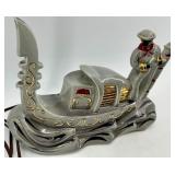 Ceramic Nautical Boat Console Lamp with Figure & Water Base