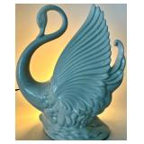 White Swan Ceramic Table Console Lamp With Winged Accent