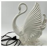 White Swan Ceramic Table Console Lamp With Winged Accent