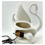 White Swan Ceramic Table Console Lamp With Winged Accent