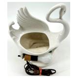 White Swan Ceramic Table Console Lamp With Winged Accent
