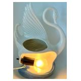 Ceramic Swan Table Console Lamp With Wing & Ocean-Blue Base