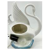 Ceramic Swan Table Console Lamp With Wing & Ocean-Blue Base