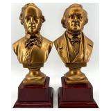 Mendelssohn & Wagner Busts Gold Tone on Burgundy Pedestals