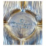 Mid Century Treasure Craft Owl Nest Wood Sculpture, Green Divided Tray & Leaf Dish