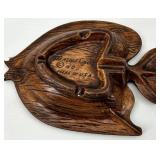 Mid Century Treasure Craft Owl Nest Wood Sculpture, Green Divided Tray & Leaf Dish